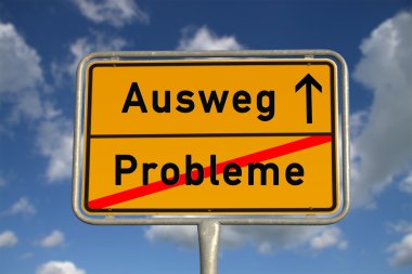 German road sign problems and way out clipart