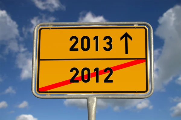 stock image German road sign 2012 and 2013 for the turn of the year