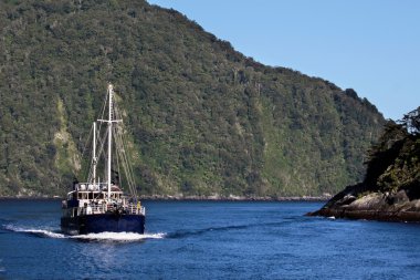 Boat in the Milford Sound clipart