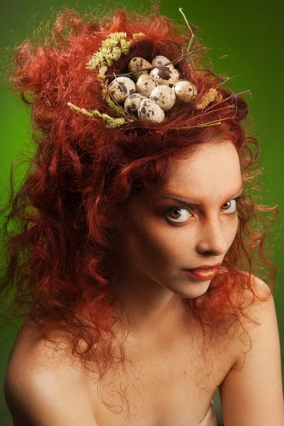Nest instead of hairstyle — Stock Photo, Image