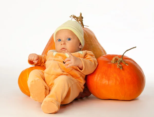 Baby met pumpkins — Stockfoto