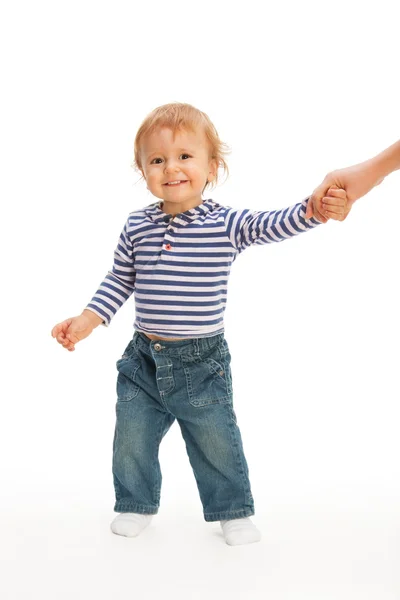 Schattige jongen trekken parent's hand — Stockfoto