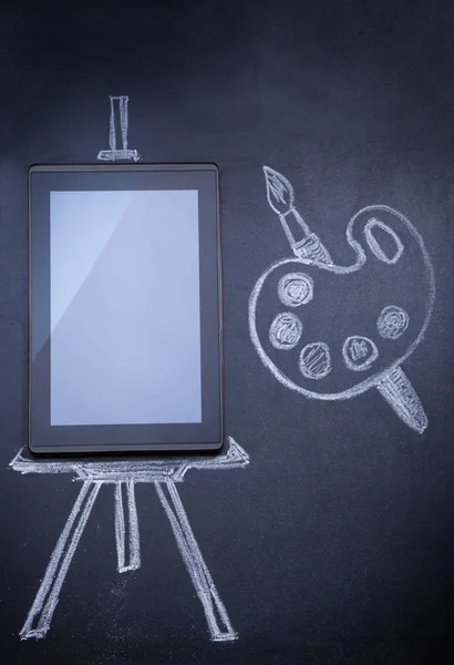 Tablet computer as easel for painting — Stock Photo, Image