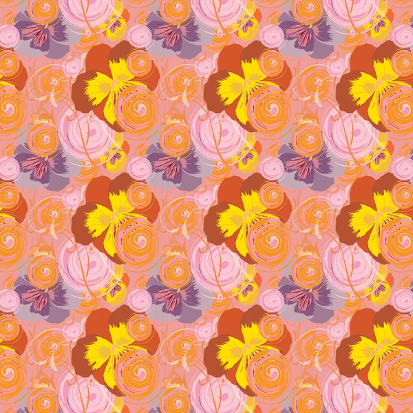 Saumaton kuvio kukkia ja ympyröitä — vektorikuva