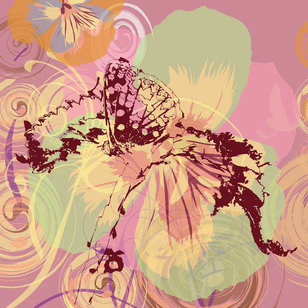 Motýl na květinové pozadí — Stockový vektor