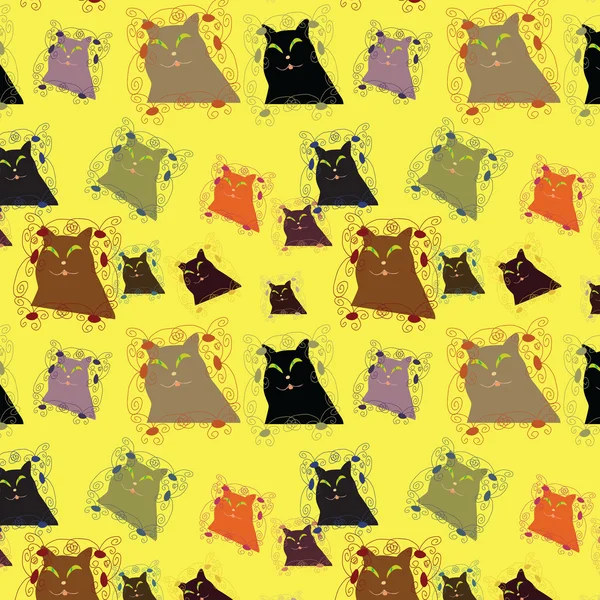 Безшовний фон з різнокольоровими кішками — стоковий вектор