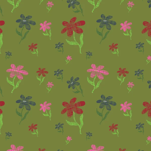 Grön sömlös bakgrund med blommor — Stock vektor