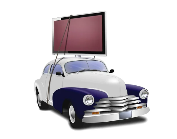 Auto met tv bovenop — Stockfoto