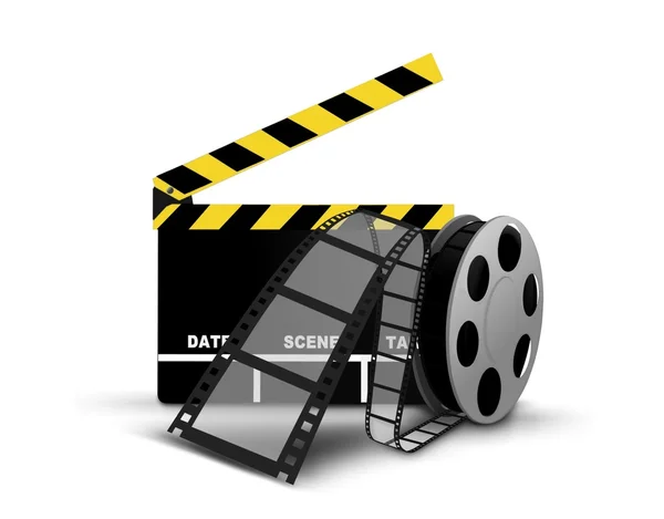 Clapperboard and film reel — Stock Photo, Image