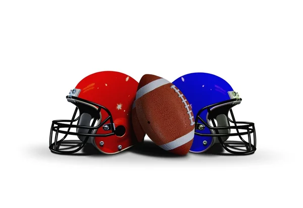Футбольный мяч с двумя шлемами — стоковое фото