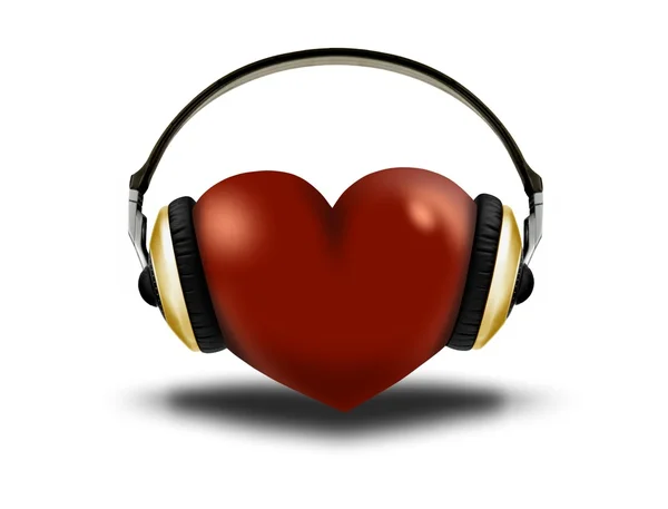 Fejhallgató és a szív — Stock Fotó