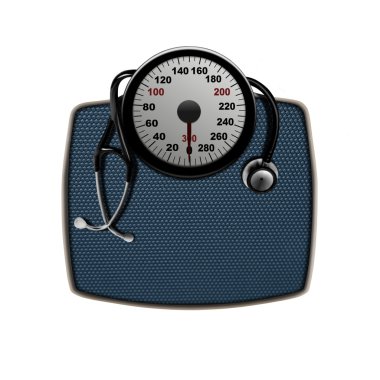 Stethoscope on a weight scales clipart