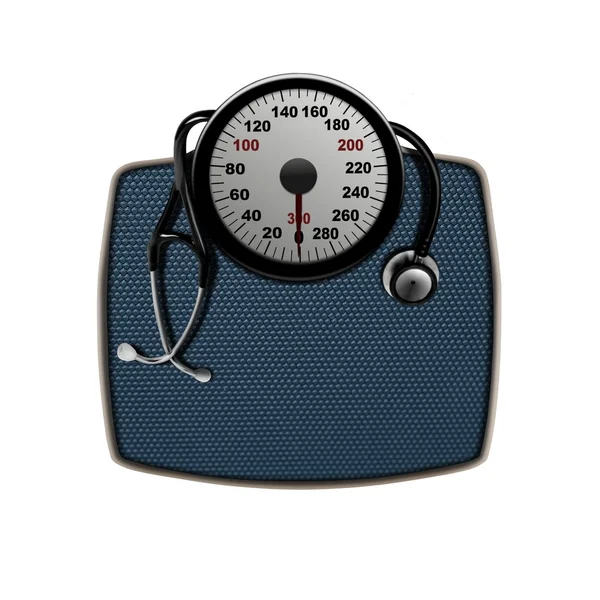 Stethoscope on a weight scales — Stock Photo, Image