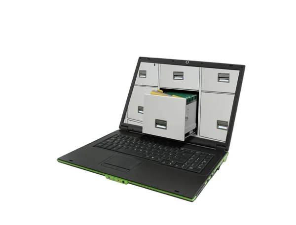 Laptop och arkivskåp mapp — Stockfoto