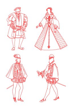 Spanish suits of epoch renaissance XVI clipart