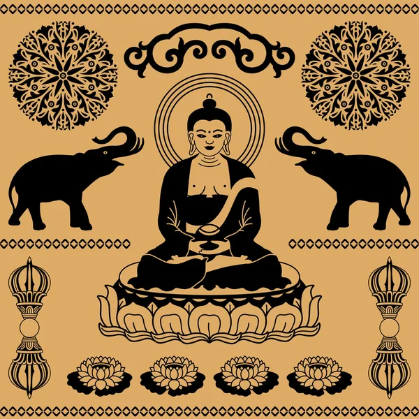 Elementi buddisti orientali — Vettoriale Stock