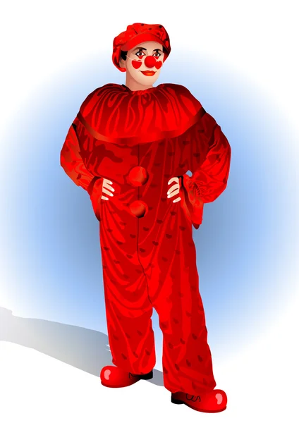 Clown in abito rosso — Vettoriale Stock