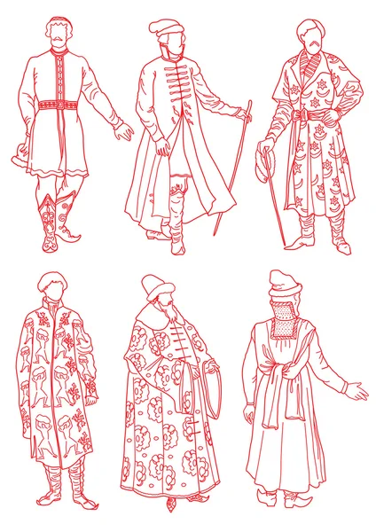 Men in the ancient Russian suits — Stock Vector