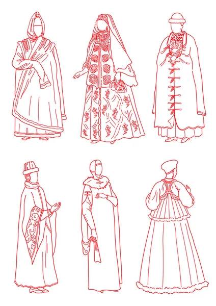 Women in the ancient Russian suits — Stock Vector