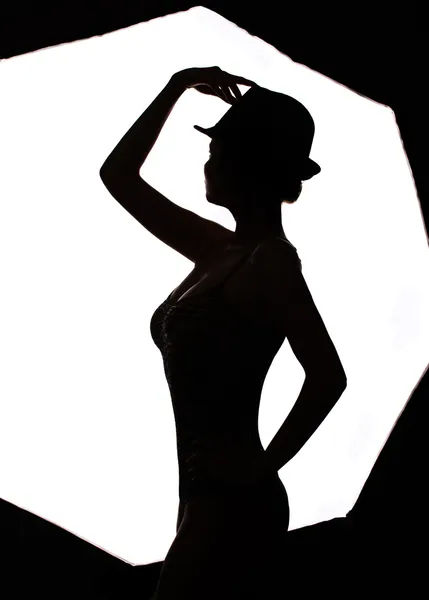 Stylish silhouette beautiful woman dancing — Stock Photo, Image
