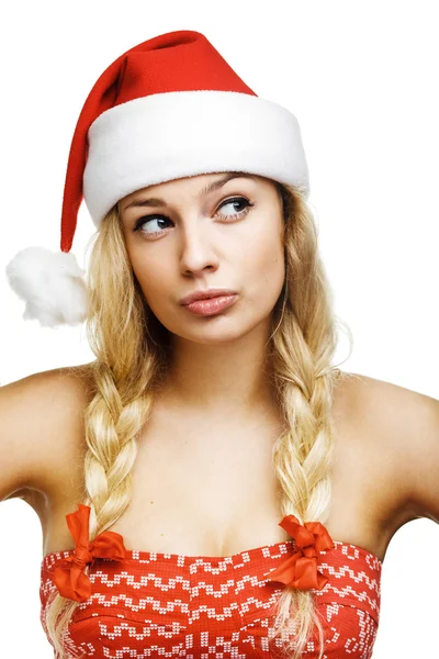 Seksikäs nainen pukeutunut joulupukiksi — kuvapankkivalokuva