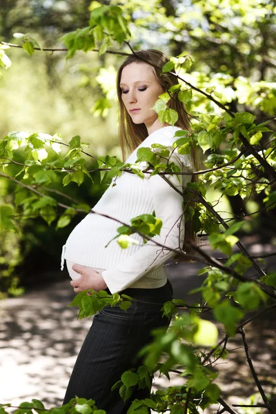 Mujer embarazada relajándose en el parque —  Fotos de Stock