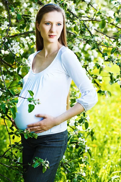 Hamile kadın rahatlatıcı Park Telifsiz Stok Imajlar