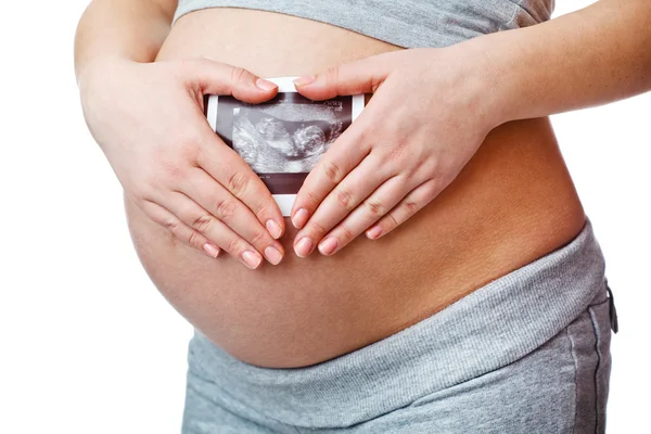Беременная женщина с ультразвуком — стоковое фото