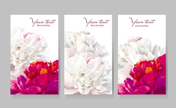 Conjunto de tarjetas de felicitación de flor peonía — Stockvector