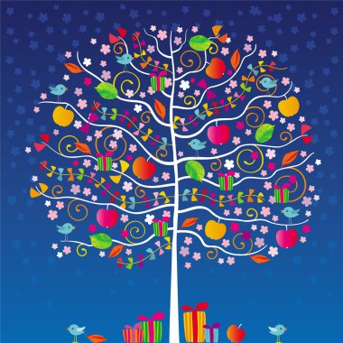 Magic tree at night clipart