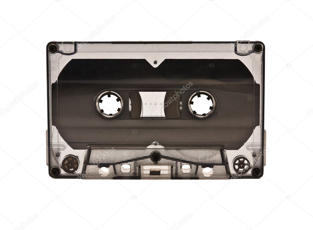Compact cassette on white background