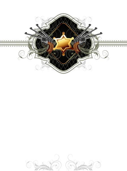 Shérif étoile avec pistolets cadre orné — Image vectorielle