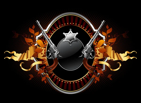 Sheriff star with guns ornate frame — Stock Vector