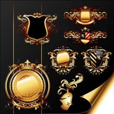 Set of ornamental golden heraldic elements clipart