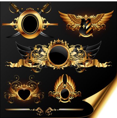 Set of ornamental golden heraldic elements clipart