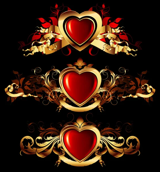 Formes cardiaques avec des éléments décorés — Image vectorielle