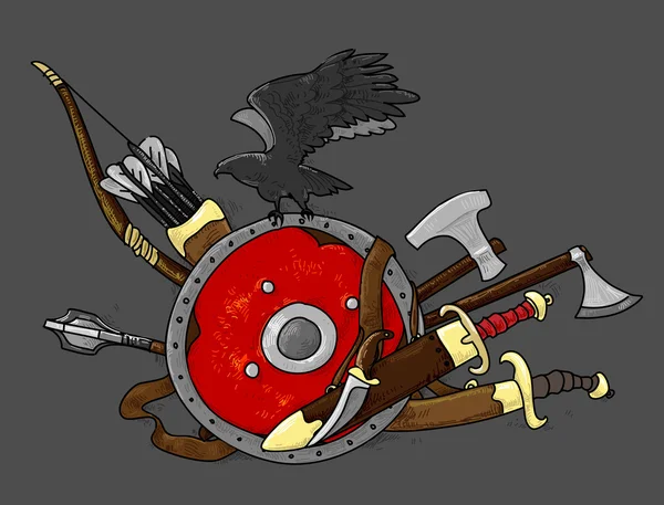Escudo dibujo a mano medieval — Vector de stock