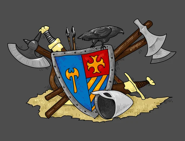Escudo medieval mão desenho — Vetor de Stock