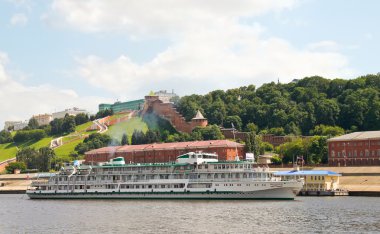 Ship is moored in Nizhny Novgorod clipart