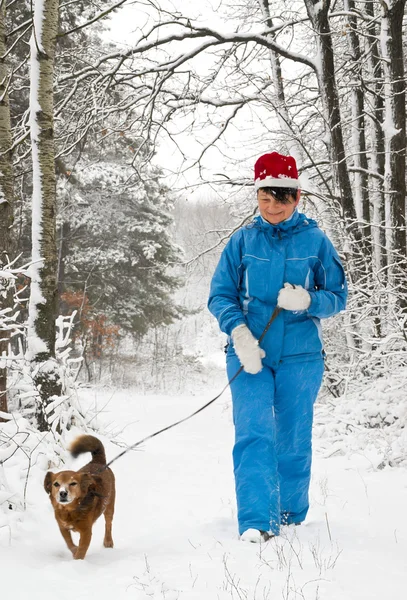 Nő sétál kutyájával — Stock Fotó