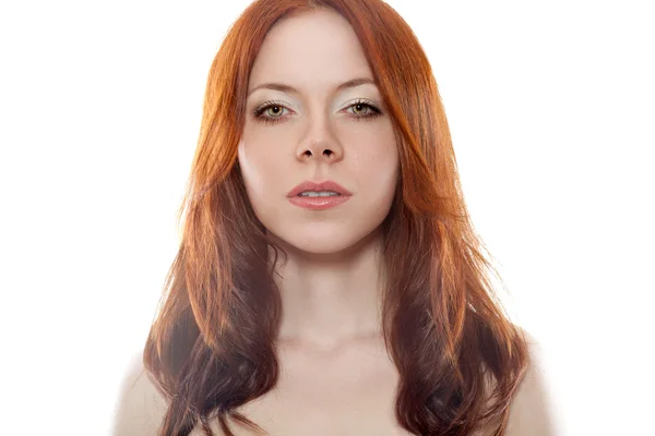 Червоне волосся жінка над білим — стокове фото