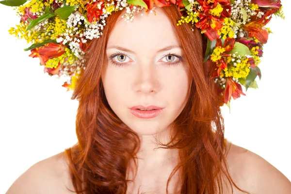 Röda haired kvinna närbild face porträtt — Stockfoto