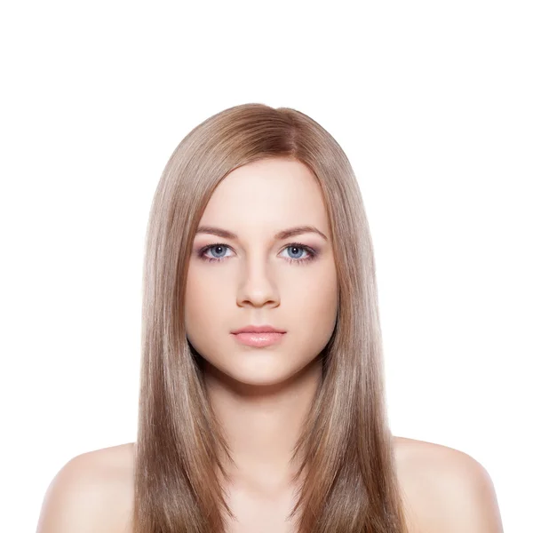 Occhi azzurri biondo-marrone faccia donna — Foto Stock