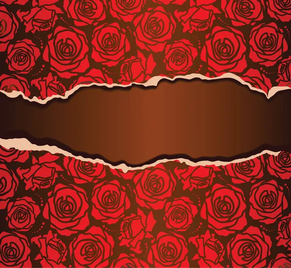 Papier déchiré aux roses rouges — Image vectorielle