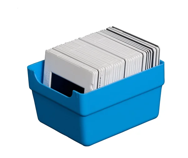 Boîte bleue avec film transparent — Photo