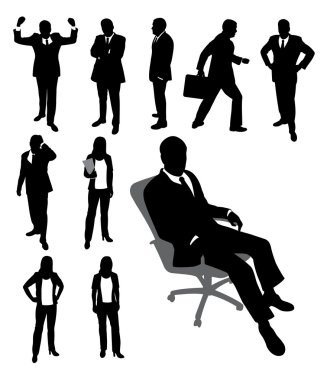 Silhouette of businessman and businesswomen. clipart