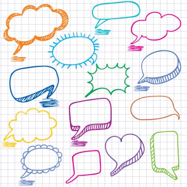Vector bubbles for speech. Seamless doodle background. clipart