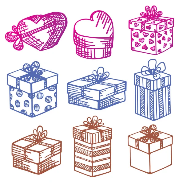 Hand-Drawn. Set of Gift boxes. Doodle. — Stock Vector