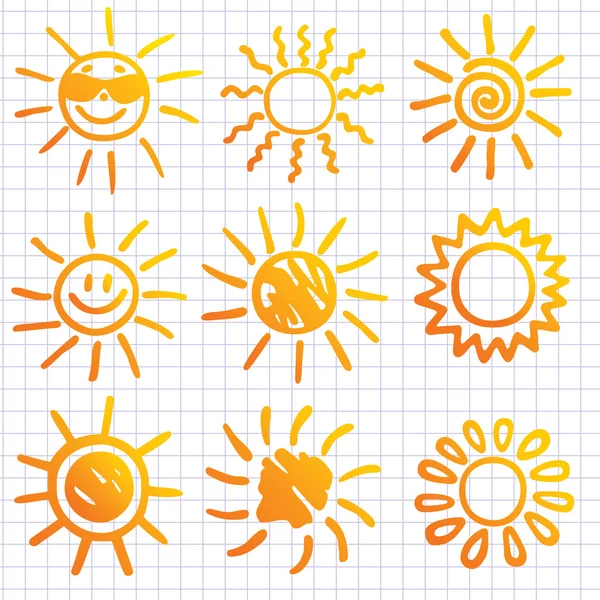 Ήλιοι. στοιχεία για το σχεδιασμό. doodles. — Διανυσματικό Αρχείο