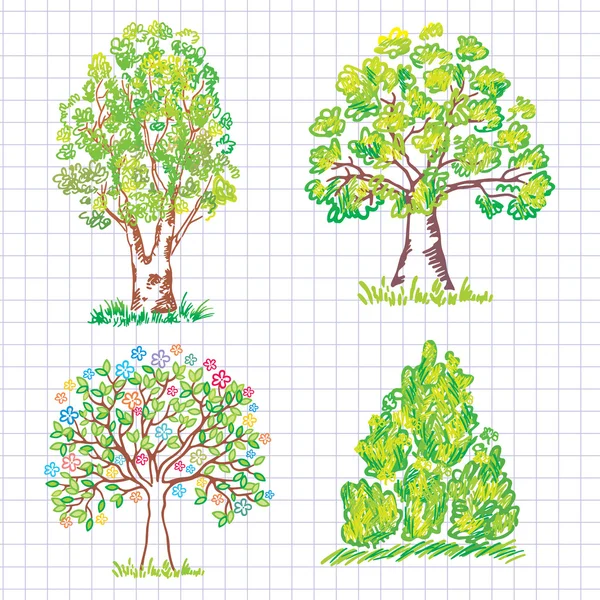 Szép zöld fák összessége. Szórakozottan firkálgat. — Stock Vector